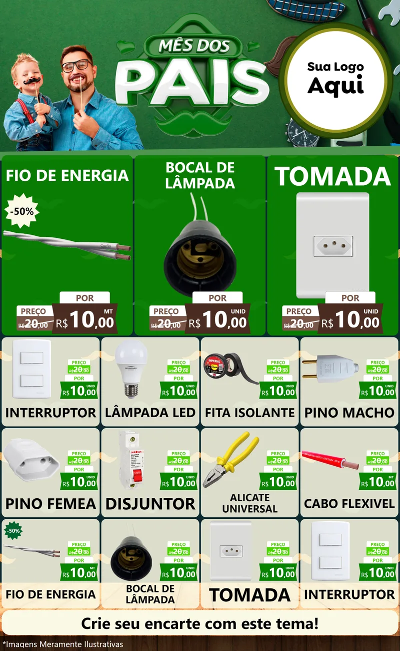 Modelo de Encarte para Encarte Grande com o tema Mês dos Pais para Materiais Elétricos