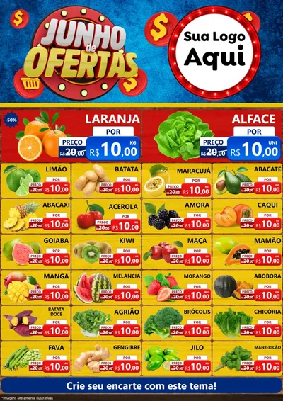 Modelo de Encarte para Encarte A4 Vertical com o tema Junho de Ofertas para Hortifrúti