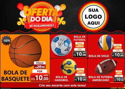 Modelo de Encarte para Encarte A4 Horizontal com o tema Oferta do Dia - Só hoje, Aproveite! para Artigos Esportivos