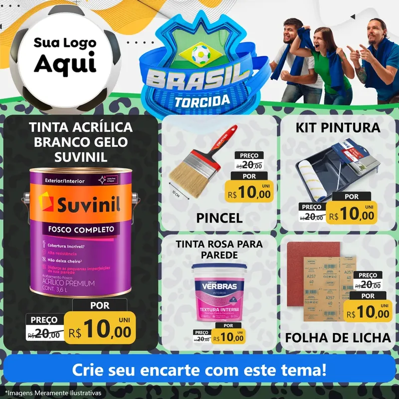 Modelo de Rede Social para Feed Facebook com o tema Brasil Torcida - Copa para Tintas e Ferramentas