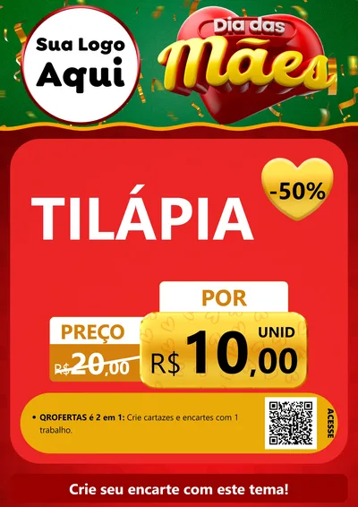 Modelo de Cartaz para Cartaz A4 Vertical com o tema Dia das Mães para Peixaria