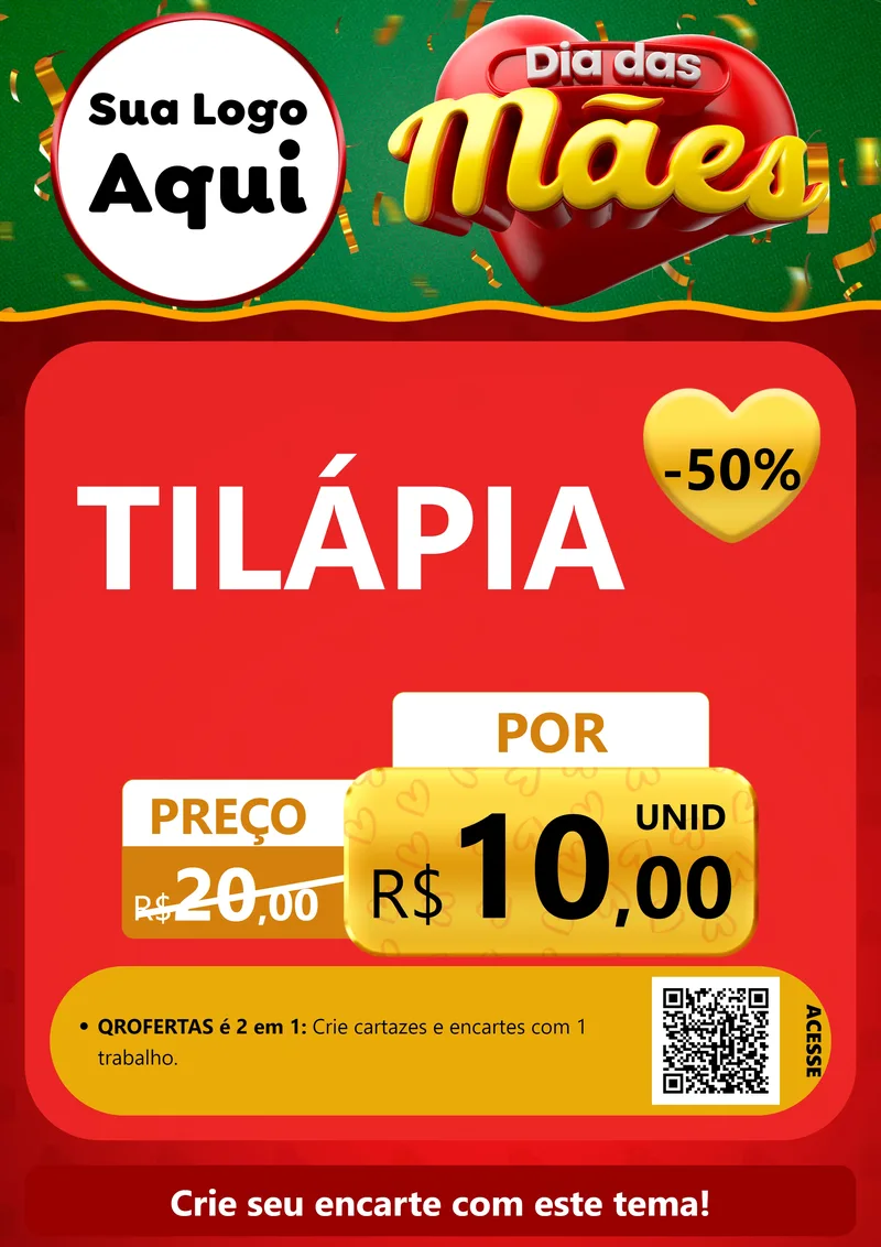 Modelo de Cartaz para Cartaz A4 Vertical com o tema Dia das Mães para Peixaria