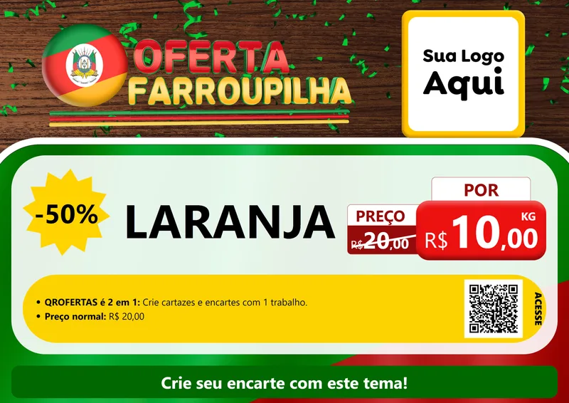 Modelo de Cartaz para Cartaz A4 Horizontal com o tema Oferta Farroupilha para Hortifrúti