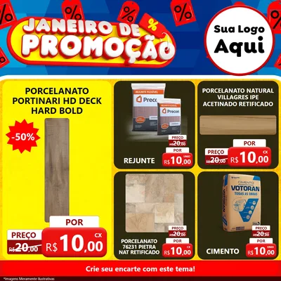 Modelo de Rede Social para Feed Facebook com o tema Janeiro de Promoção para Pisos e revestimentos