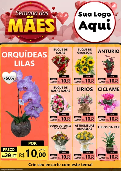 Modelo de Encarte para Encarte A4 Vertical com o tema Semana das Mães para Floricultura e jardim