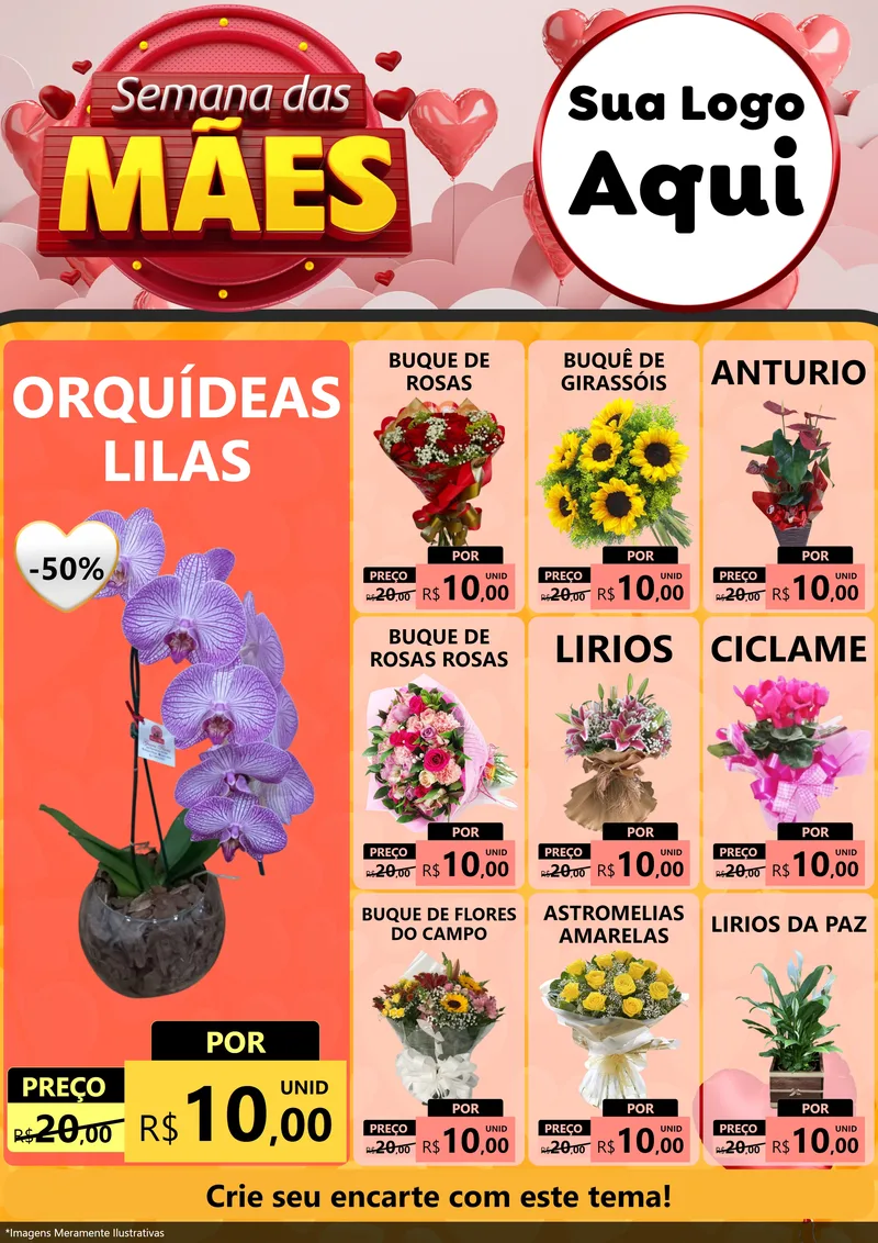 Modelo de Encarte para Encarte A4 Vertical com o tema Semana das Mães para Floricultura e jardim