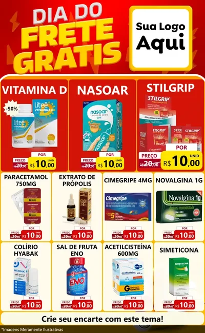 Modelo de Encarte para Encarte Grande com o tema Dia do Frete Grátis para Farmácia