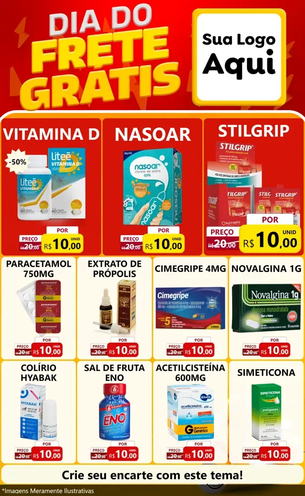 Modelo de Encarte para Encarte Grande com o tema Dia do Frete Grátis para Farmácia