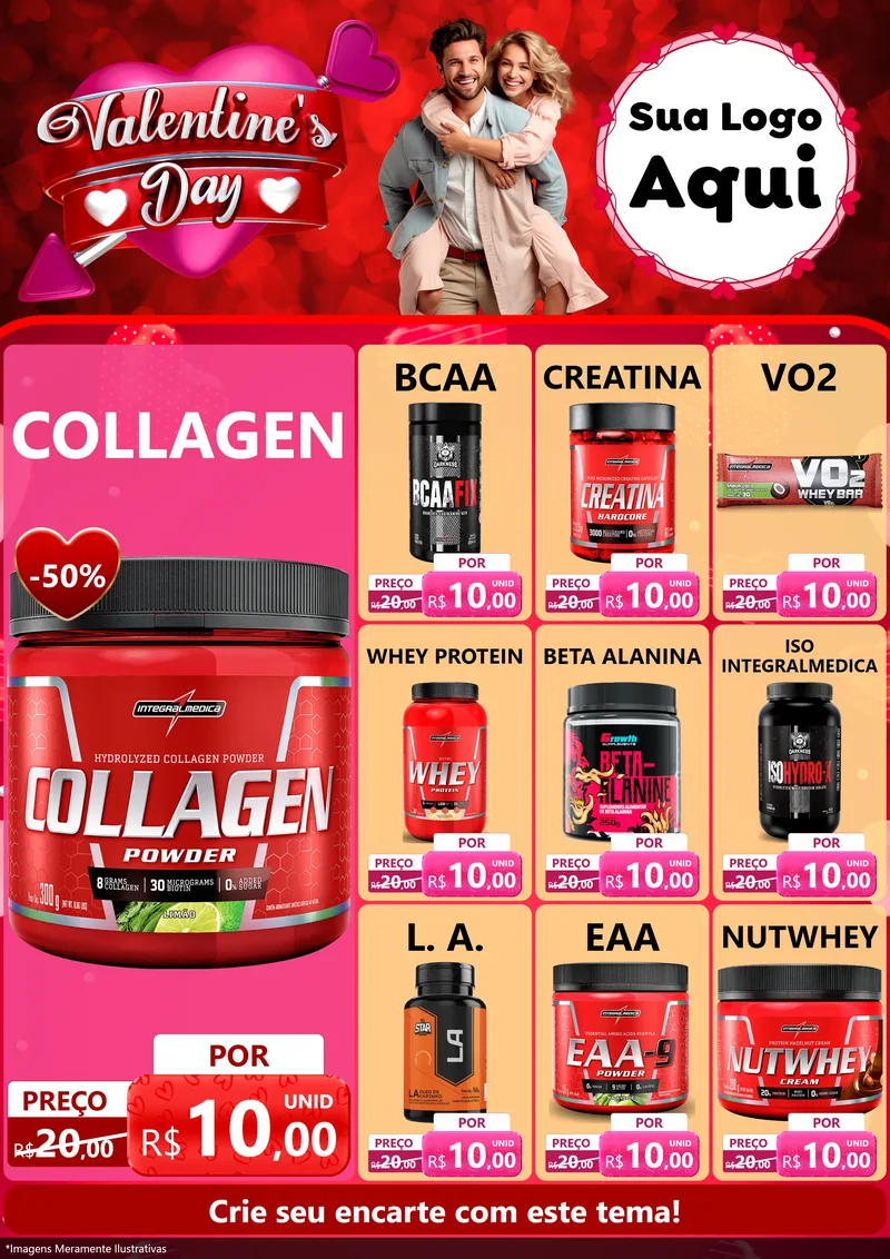 Modelo de Encarte para Encarte A4 Vertical com o tema Valentine's Day para Suplementos alimentares