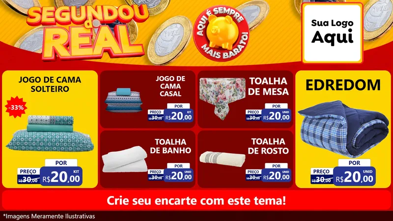 Modelo de TV para TV Horizontal com o tema Segundou do Real para Cama, Mesa e Banho