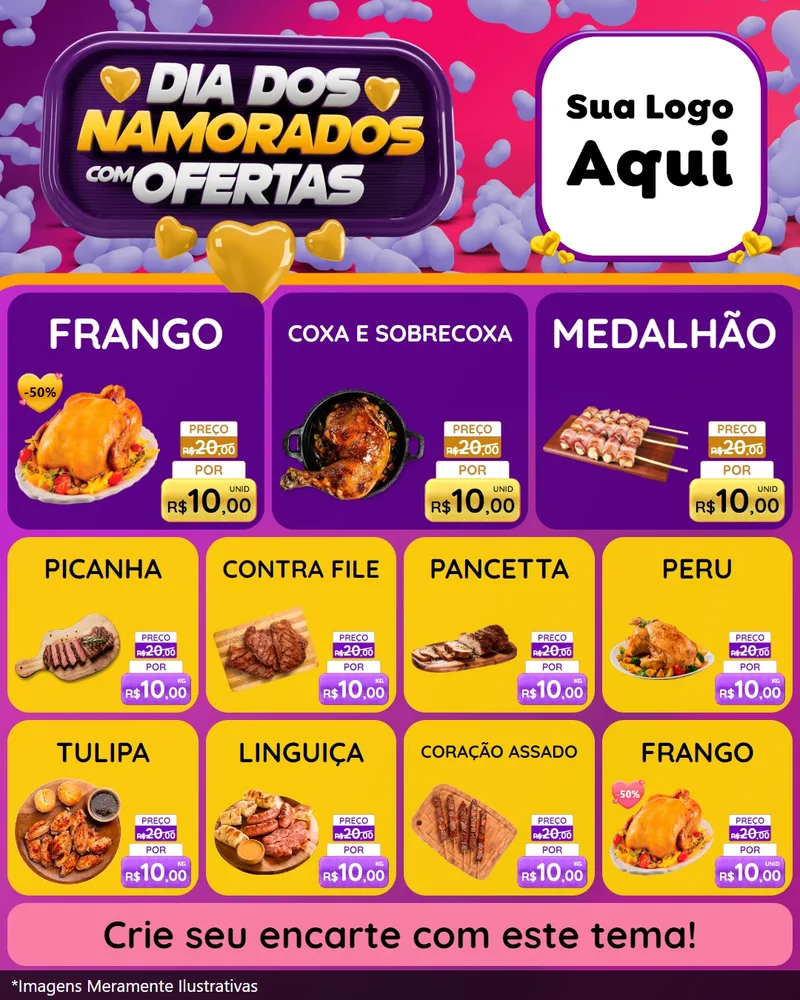 Modelo de Rede Social para Feed Instagram com o tema Dia Dos Namorados Com Ofertas para Assados