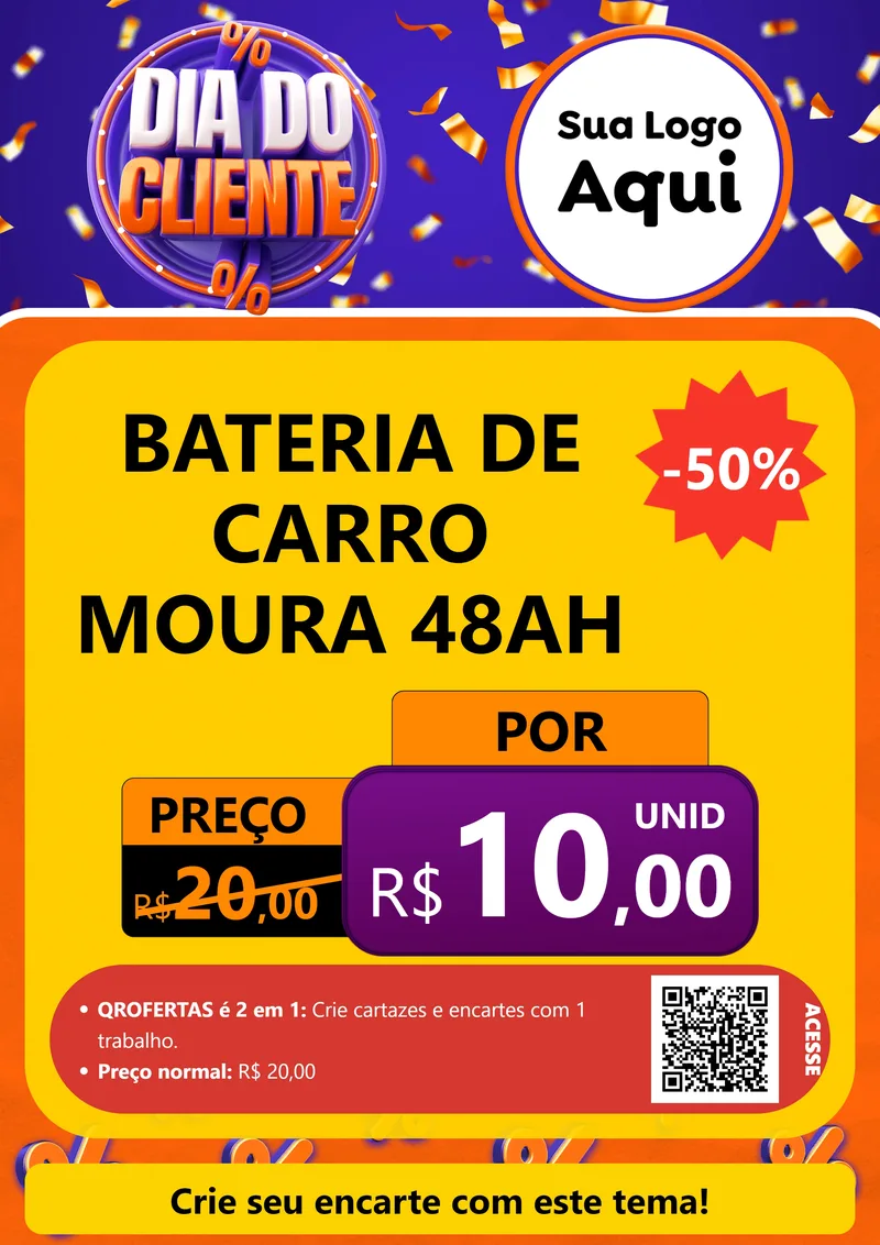 Modelo de Cartaz para Cartaz A4 Vertical com o tema Dia do Cliente para Baterias Elétricas