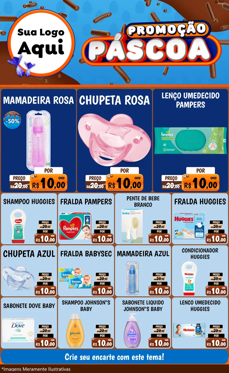 Modelo de Encarte para Encarte Grande com o tema Promoção Páscoa para Bebês