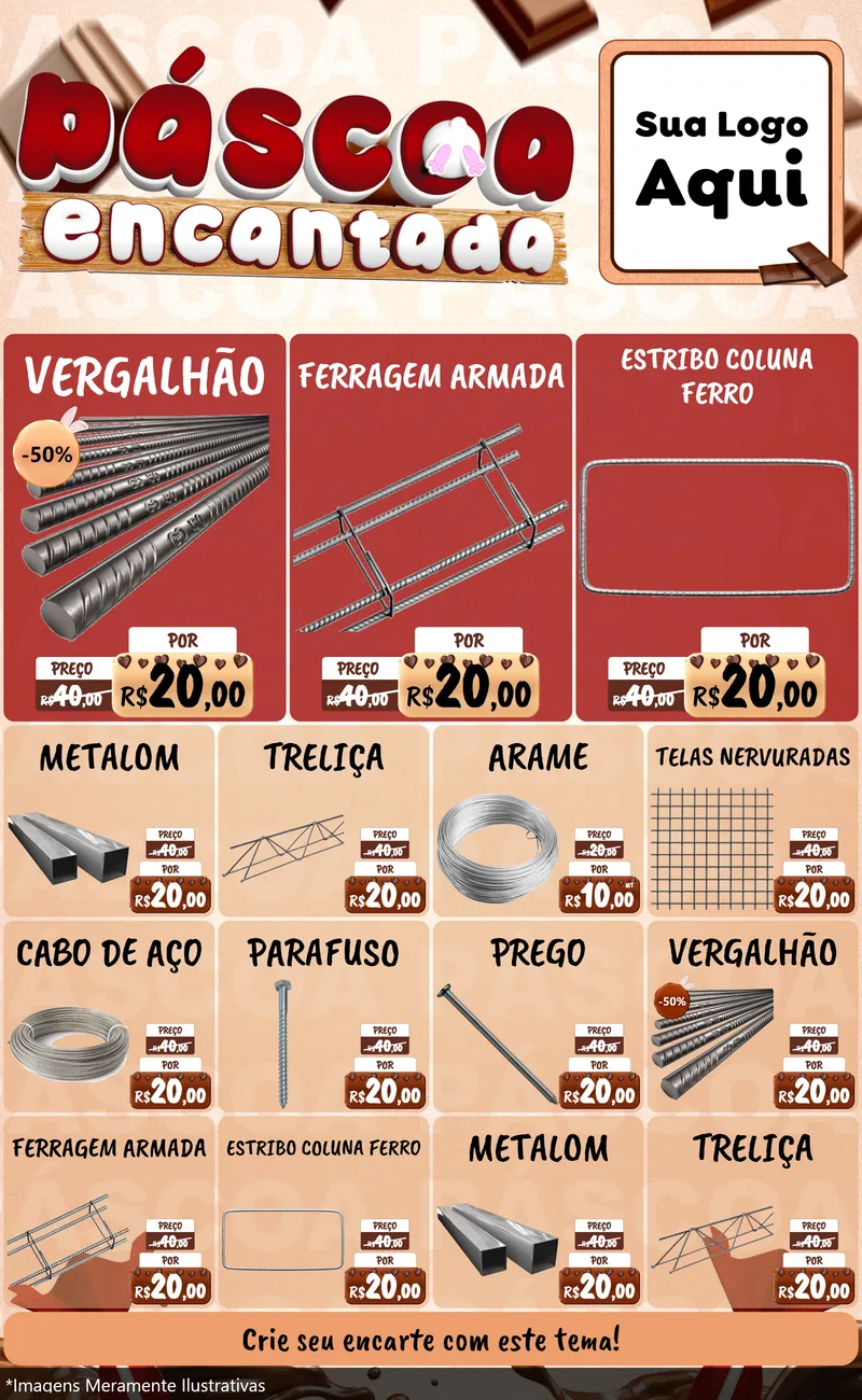Modelo de Encarte para Encarte Grande com o tema Páscoa Encantada para Ferragens