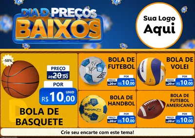 Modelo de Encarte para Encarte A4 Horizontal com o tema Dia D Preço Baixo para Artigos Esportivos