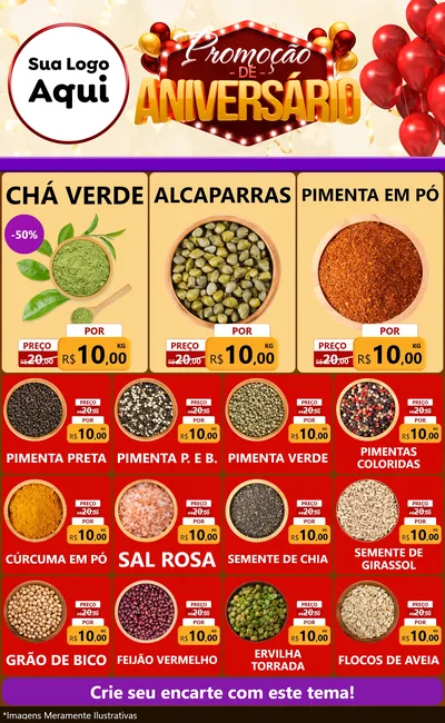 Modelo de Encarte para Encarte Grande com o tema Promoção de Aniversário para Produtos Naturais