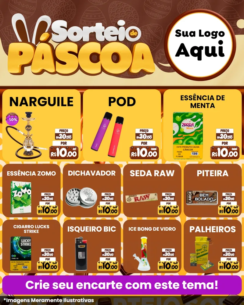 Modelo de Rede Social para Feed Instagram com o tema Sorteio de Páscoa para Tabacaria