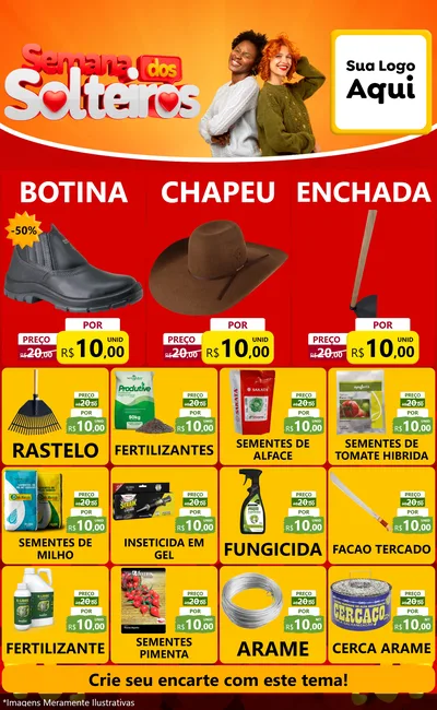 Modelo de Encarte para Encarte Grande com o tema Semana dos Solteiros para Agropecuária