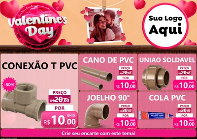 Modelo de Encarte para Encarte A4 Horizontal com o tema Valentine's Day para Tubos e conexões