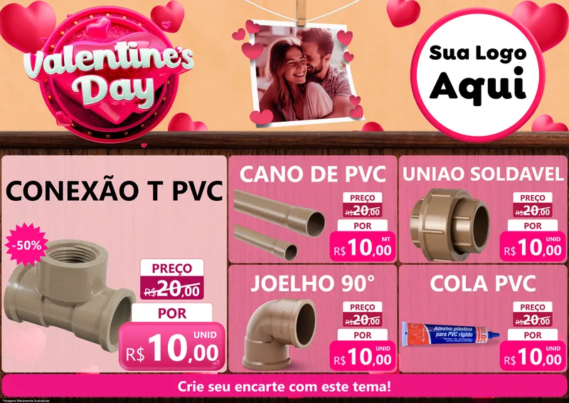 Modelo de Encarte para Encarte A4 Horizontal com o tema Valentine's Day para Tubos e conexões
