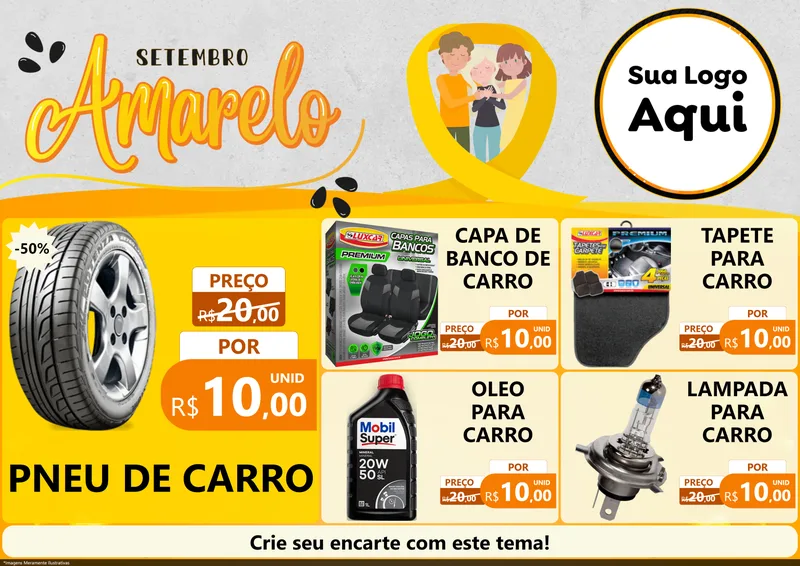 Modelo de Encarte para Encarte A4 Horizontal com o tema Setembro Amarelo para Auto peças