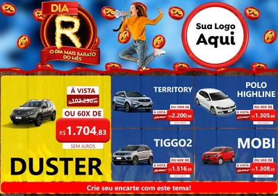 Modelo de Encarte para Encarte A4 Horizontal com o tema Dia R - O Dia Mais Barato Do Mês para Concessionaria de Carros