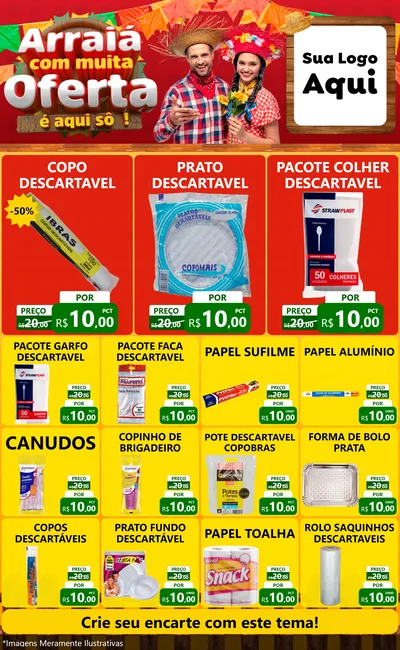 Modelo de Encarte para Encarte Grande com o tema Arraiá Com Muita Oferta - É Aqui Sô! para Embalagens