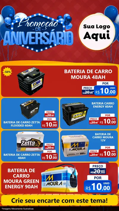 Modelo de TV para TV Vertical com o tema Promoção de Aniversário para Baterias Elétricas