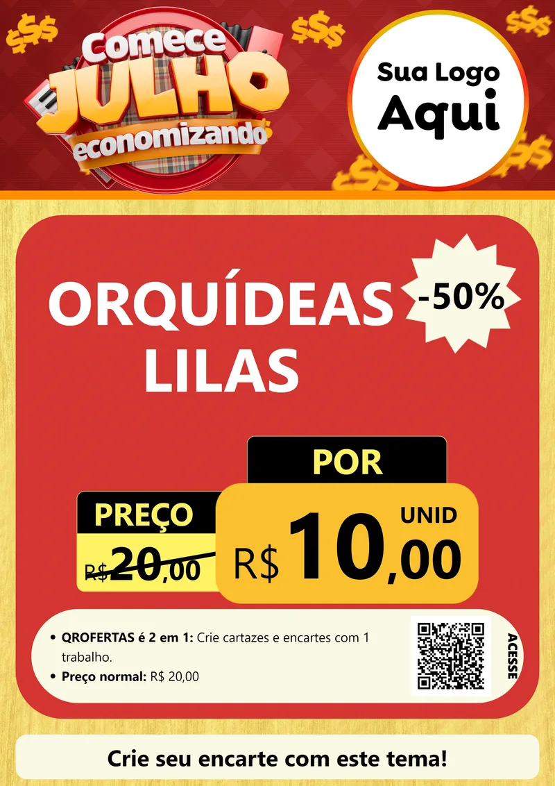 Modelo de Cartaz para Cartaz A4 Vertical com o tema Comece Julho Economizando para Floricultura e jardim