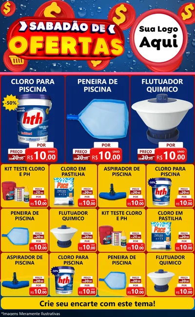 Modelo de Encarte para Encarte Grande com o tema Sabadão de Ofertas para Produtos para Piscina