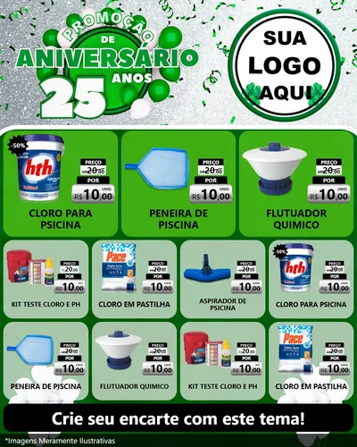 Modelo de Rede Social para Feed Instagram com o tema Promoção de Aniversário - 25 Anos para Produtos para Piscina