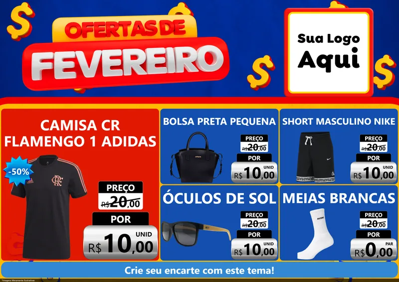 Modelo de Encarte para Encarte A4 Horizontal com o tema Ofertas de Fevereiro para Roupas e acessórios