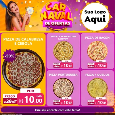 Modelo de Rede Social para Feed Facebook com o tema Carnaval de Ofertas para Pizzaria
