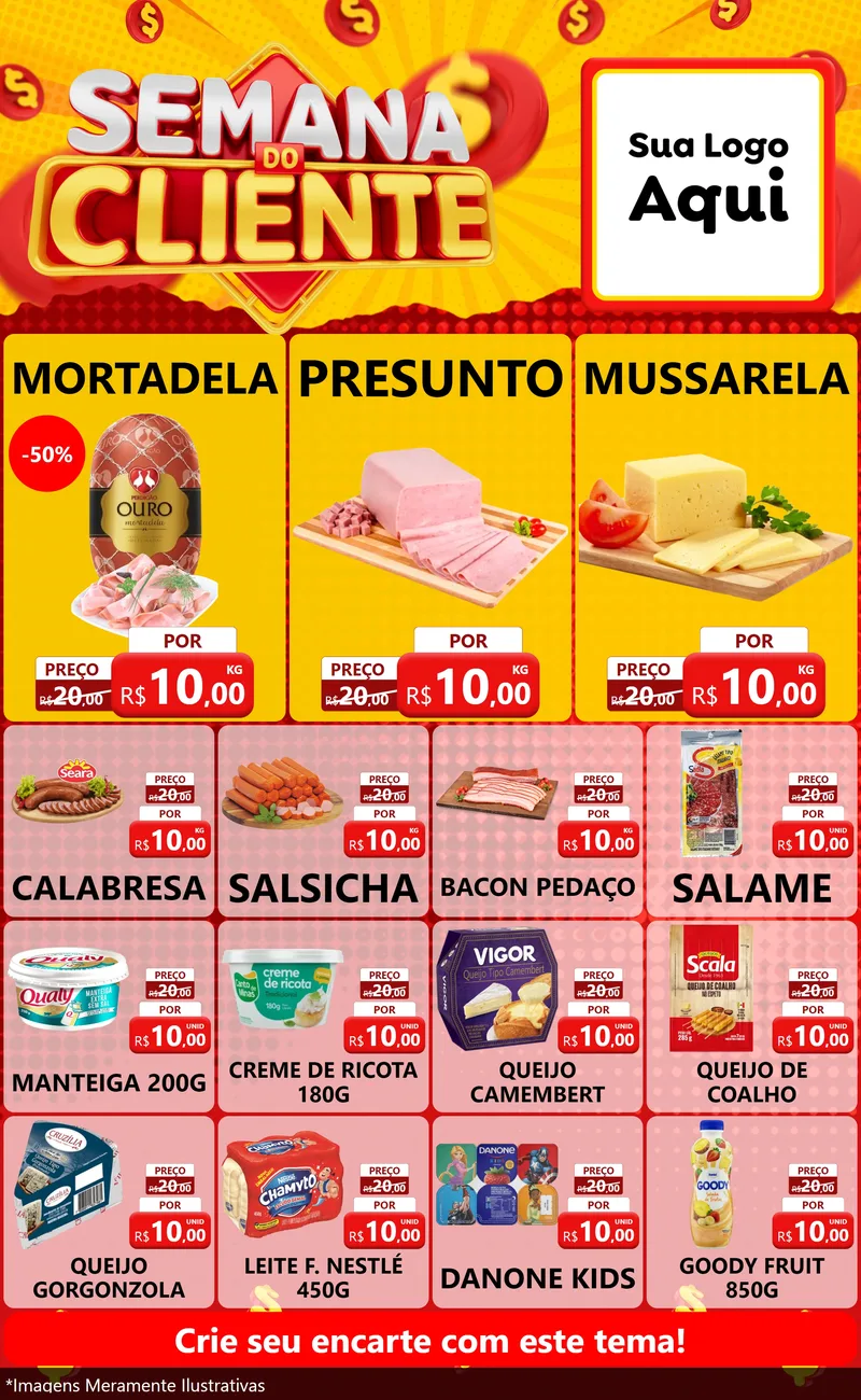Modelo de Encarte para Encarte Grande com o tema Semana do Cliente para Frios e Laticínios
