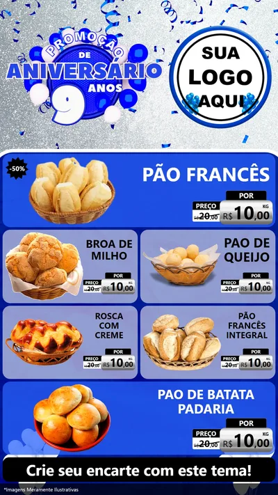 Modelo de TV para TV Vertical com o tema Promoção de Aniversário - 9 Anos para Padaria