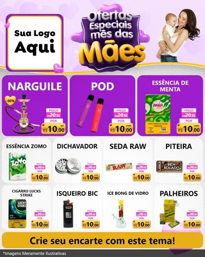 Modelo de Rede Social para Feed Instagram com o tema Ofertas Especiais - Mês das Mães para Tabacaria