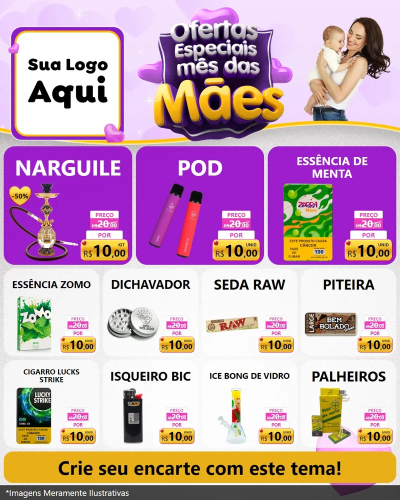 Modelo de Rede Social para Feed Instagram com o tema Ofertas Especiais - Mês das Mães para Tabacaria