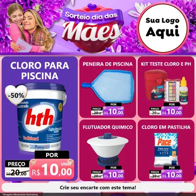 Modelo de Rede Social para Feed Facebook com o tema Sorteio Dia das Mães para Produtos para Piscina