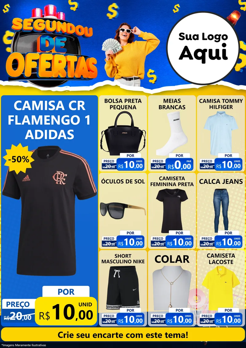 Modelo de Encarte para Encarte A4 Vertical com o tema Segundou de Ofertas para Roupas e acessórios