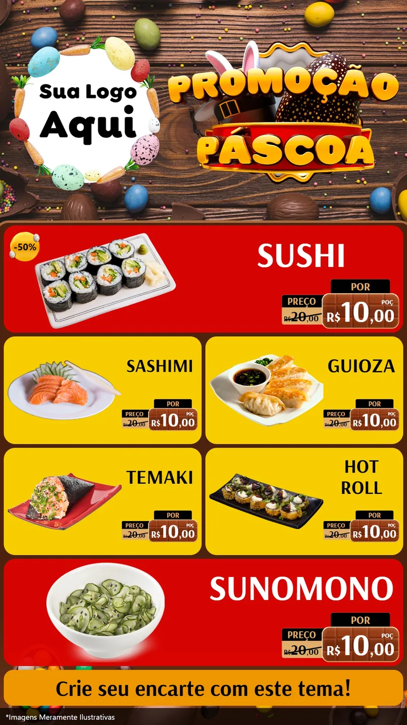 Modelo de TV para TV Vertical com o tema Promoção Páscoa para Comida japonesa