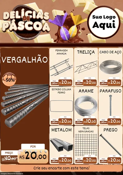Modelo de Encarte para Encarte A4 Vertical com o tema Delícias de Páscoa para Ferragens