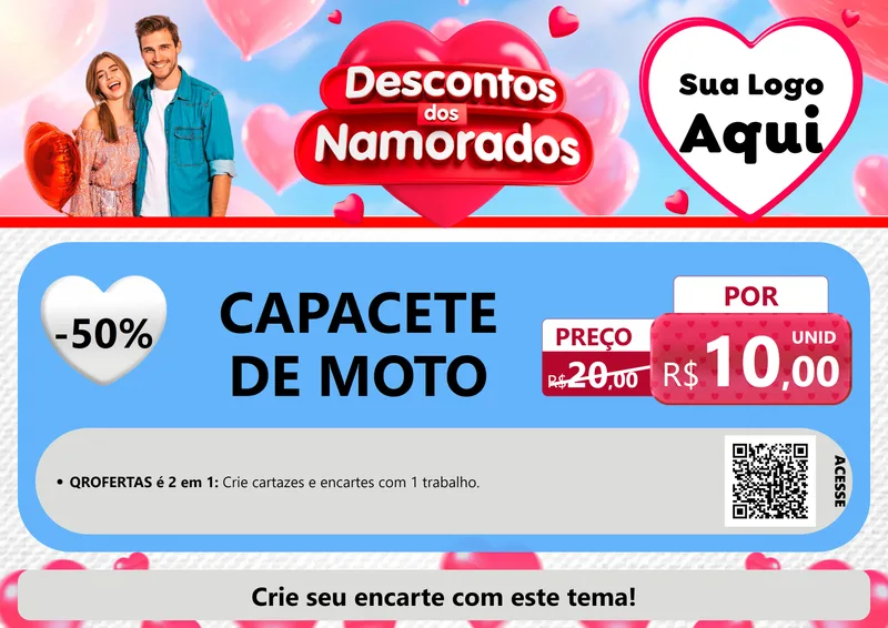 Modelo de Cartaz para Cartaz A4 Horizontal com o tema Descontos dos Namorados para Moto peças