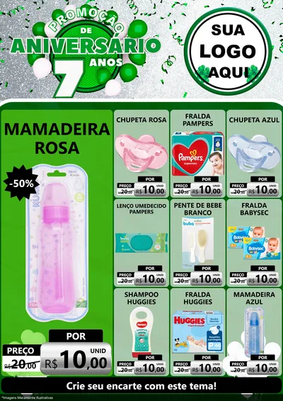 Modelo de Encarte para Encarte A4 Vertical com o tema Promoção de Aniversário - 7 Anos para Bebês