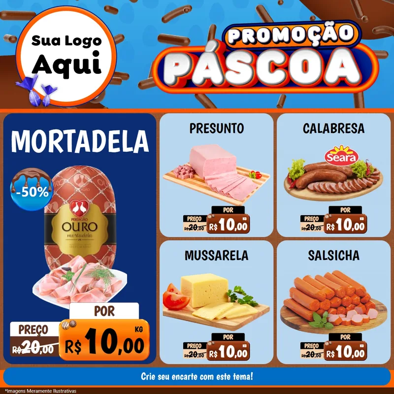 Modelo de Rede Social para Feed Facebook com o tema Promoção Páscoa para Frios e Laticínios