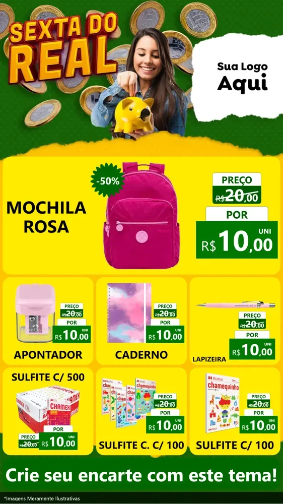 Modelo de Rede Social para Stories com o tema Sexta do Real para Papelaria