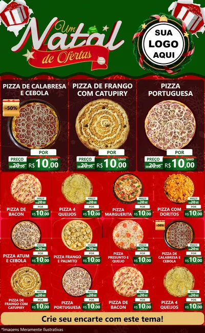 Modelo de Encarte para Encarte Grande com o tema Um Natal de Ofertas para Pizzaria