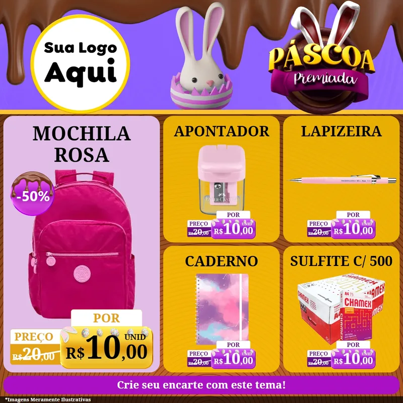 Modelo de Rede Social para Feed Facebook com o tema Páscoa Premiada para Papelaria