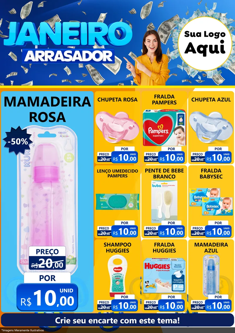 Modelo de Encarte para Encarte A4 Vertical com o tema Janeiro Arrasador para Bebês