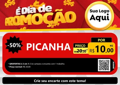 Modelo de Cartaz para Cartaz A4 Horizontal com o tema É Dia De Promoção para Açougue