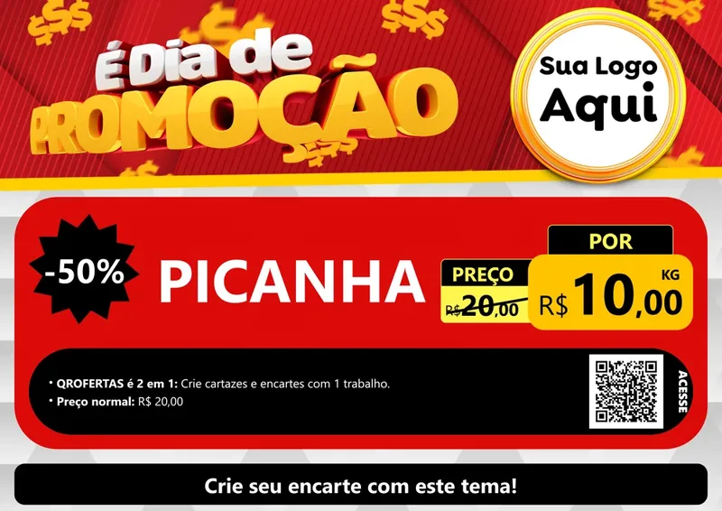 Modelo de Cartaz para Cartaz A4 Horizontal com o tema É Dia De Promoção para Açougue